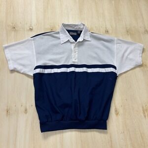 Vintage Members Only Polo Shirt Mens Medium Blue White Mesh Colorblock Banded